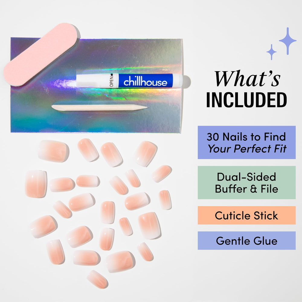 Chillhouse cuticle stick included for clean nail prep.