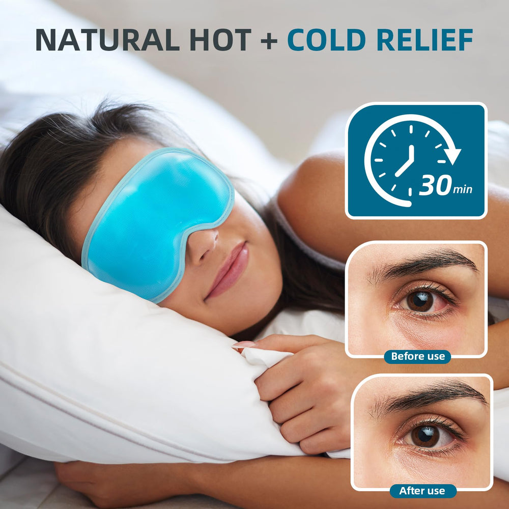 Chillojos 2-Pack cooling eye mask microwaved for gentle warm relief of tired eyes.