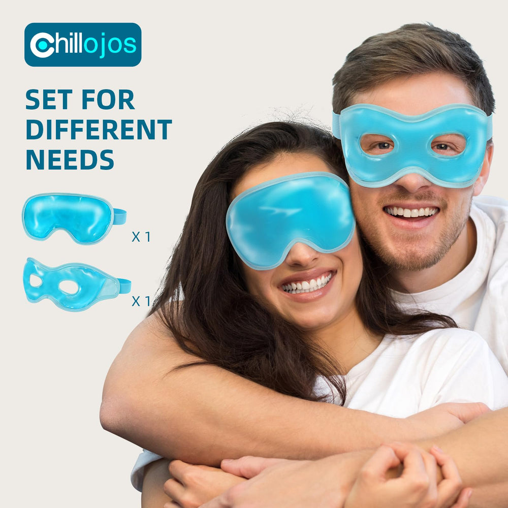 Chillojos 2-Pack cooling eye mask on forehead for soothing after a long day.