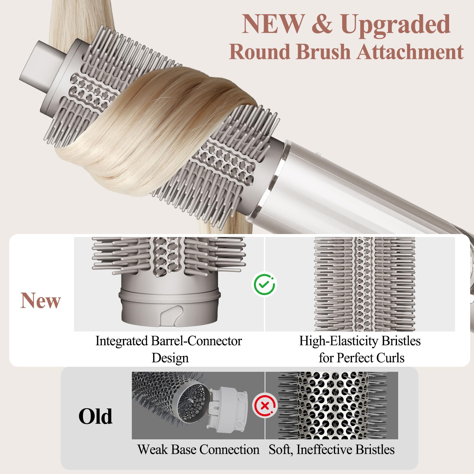 Chivixe Round Brush Attachment features a solid-piece base connector for durability.