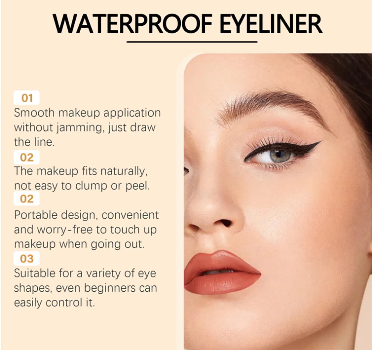 Chocolate-plum-eyeliner applied to lid showing precise line and depth.