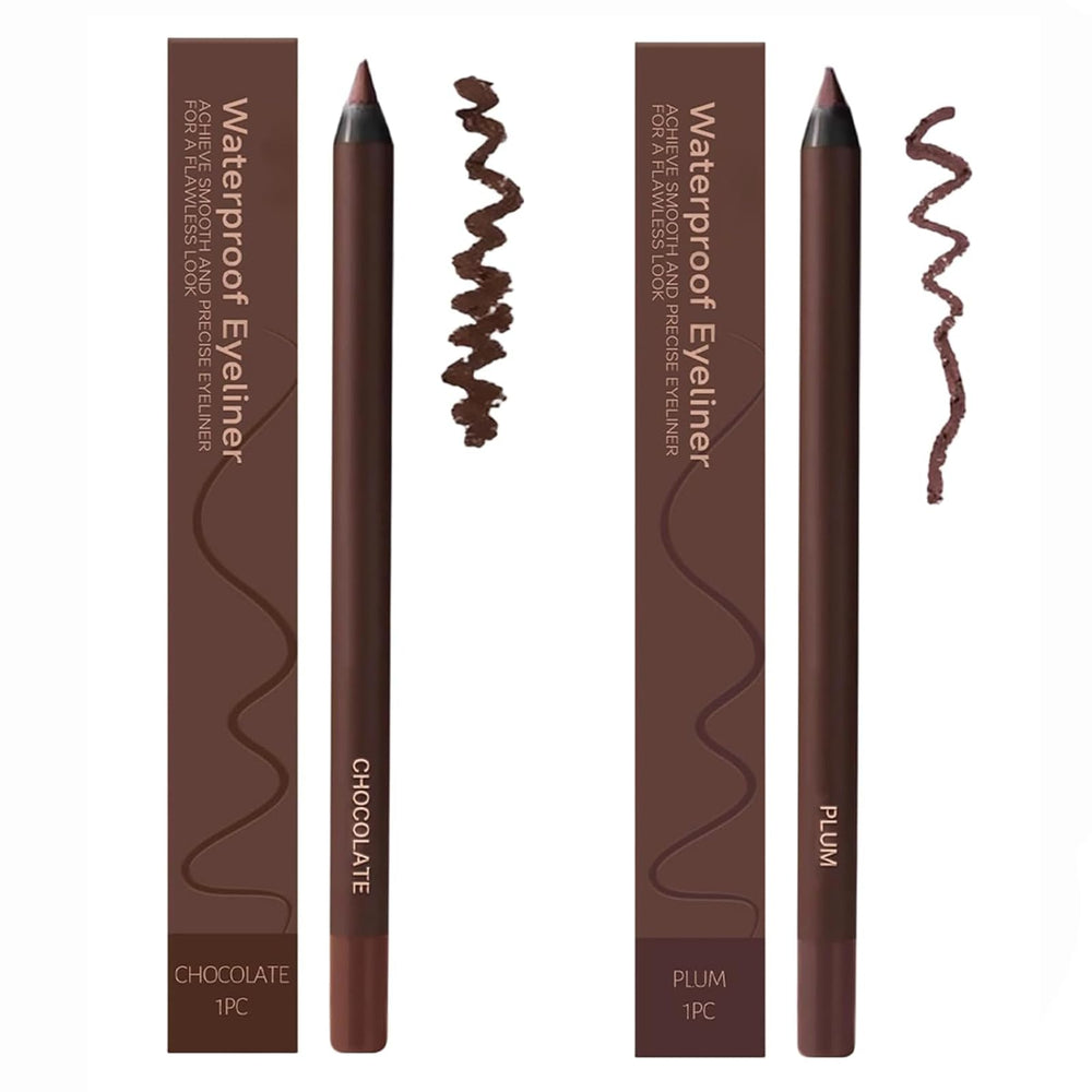 Chocolate-plum-eyeliner case shows two-piece set for all-day definition.
