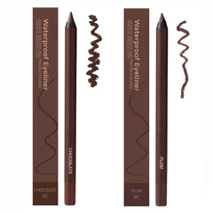 Chocolate-plum-eyeliner case shows two-piece set for all-day definition.