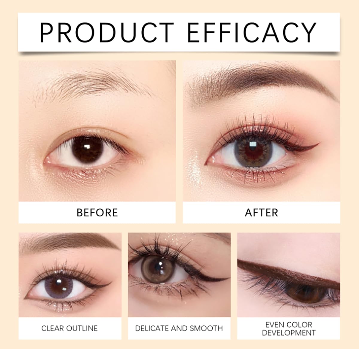 Chocolate-plum-eyeliner packaging highlights waterproof, smudge-proof performance.