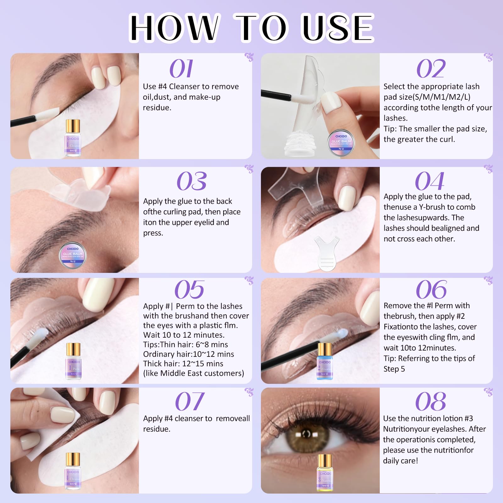 Choido Lash Lift Kit nutrition serum highlights lash nourishment after treatment.