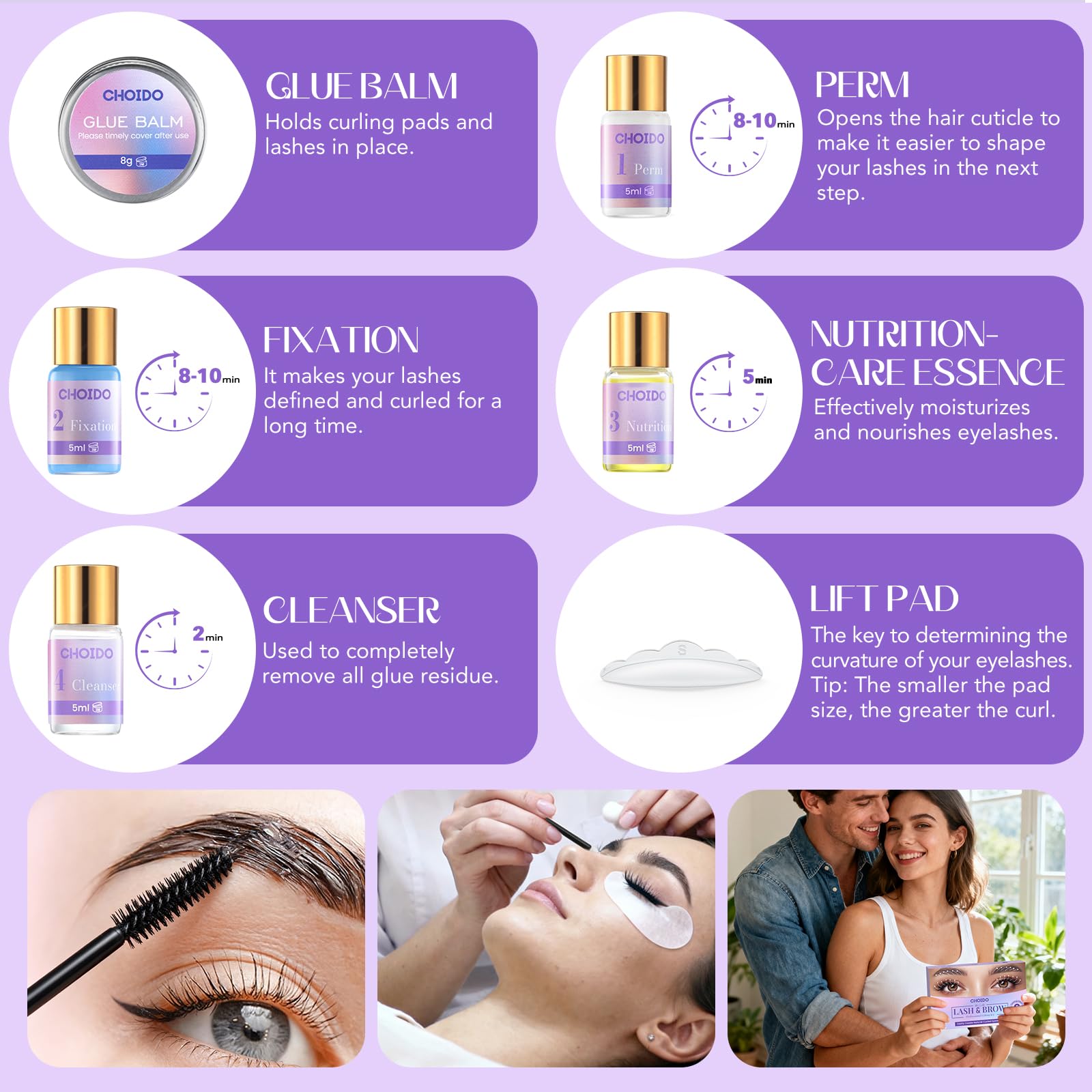 Choido Lash Lift Kit Y-shaped comb demonstrates precise application.