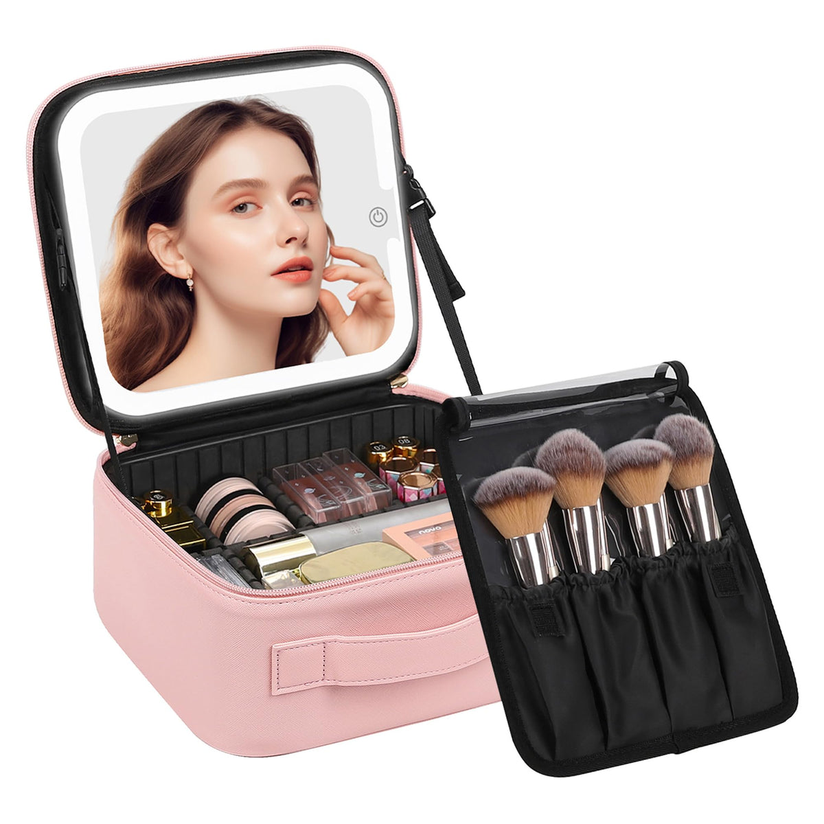 Chomeiu makeup bag LED mirror front view for easy on-the-go makeup