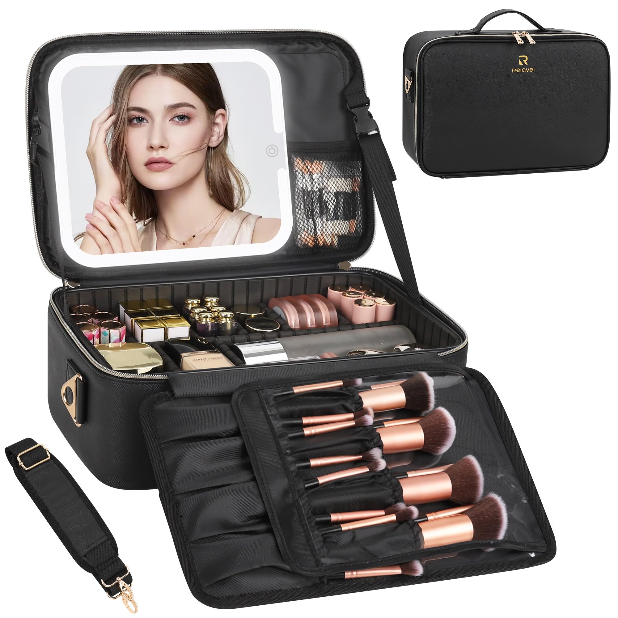 Chomeiu makeup bag with LED mirror offers large capacity for cosmetics on the go.