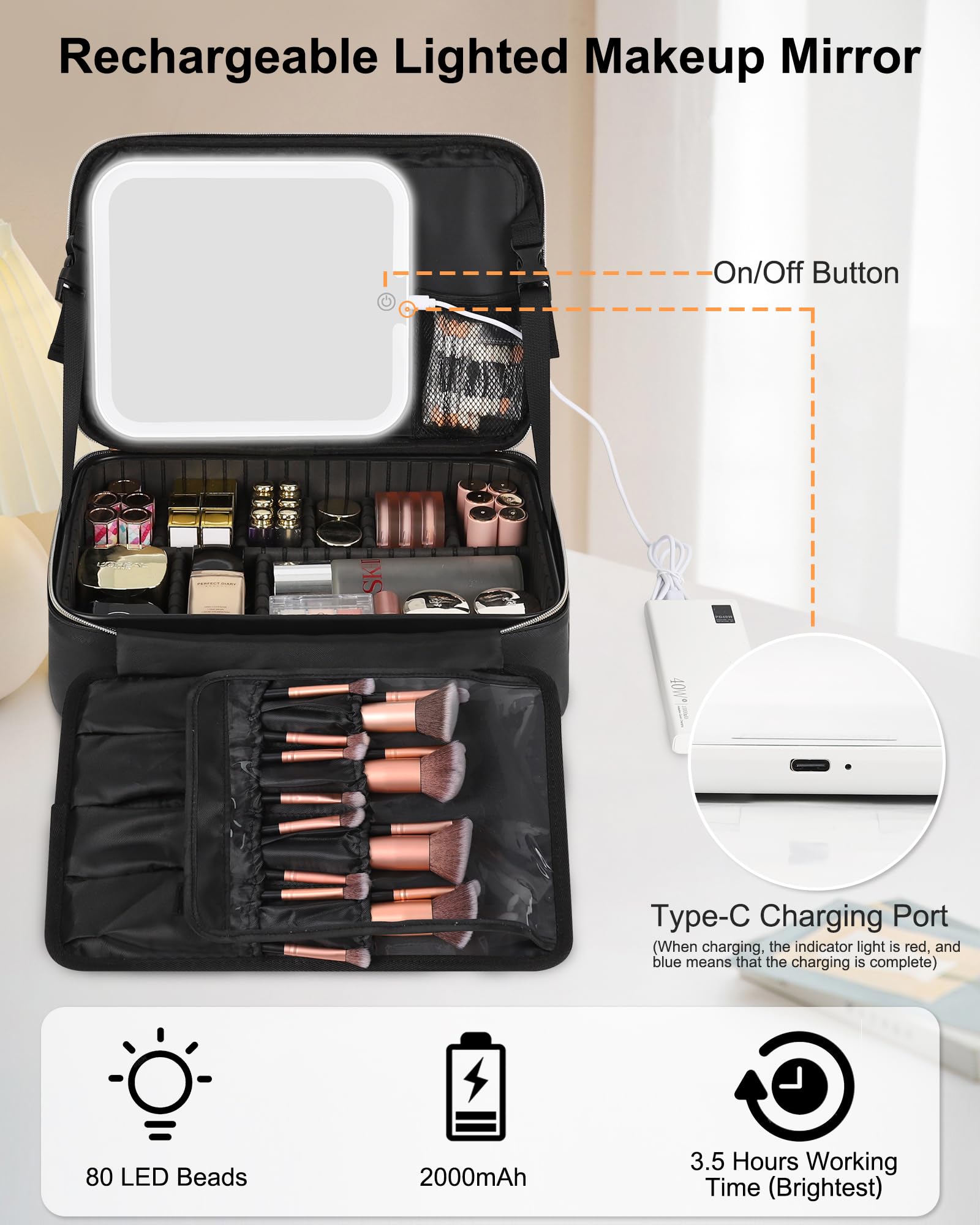 Chomeiu PU leather makeup bag is waterproof and durable.