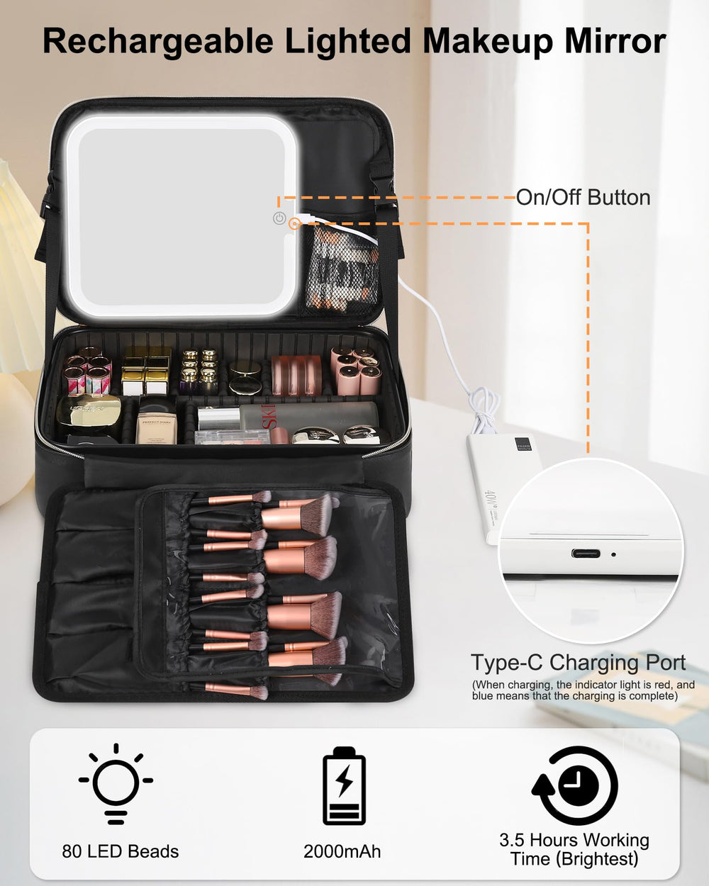 Chomeiu PU leather makeup bag is waterproof and durable.