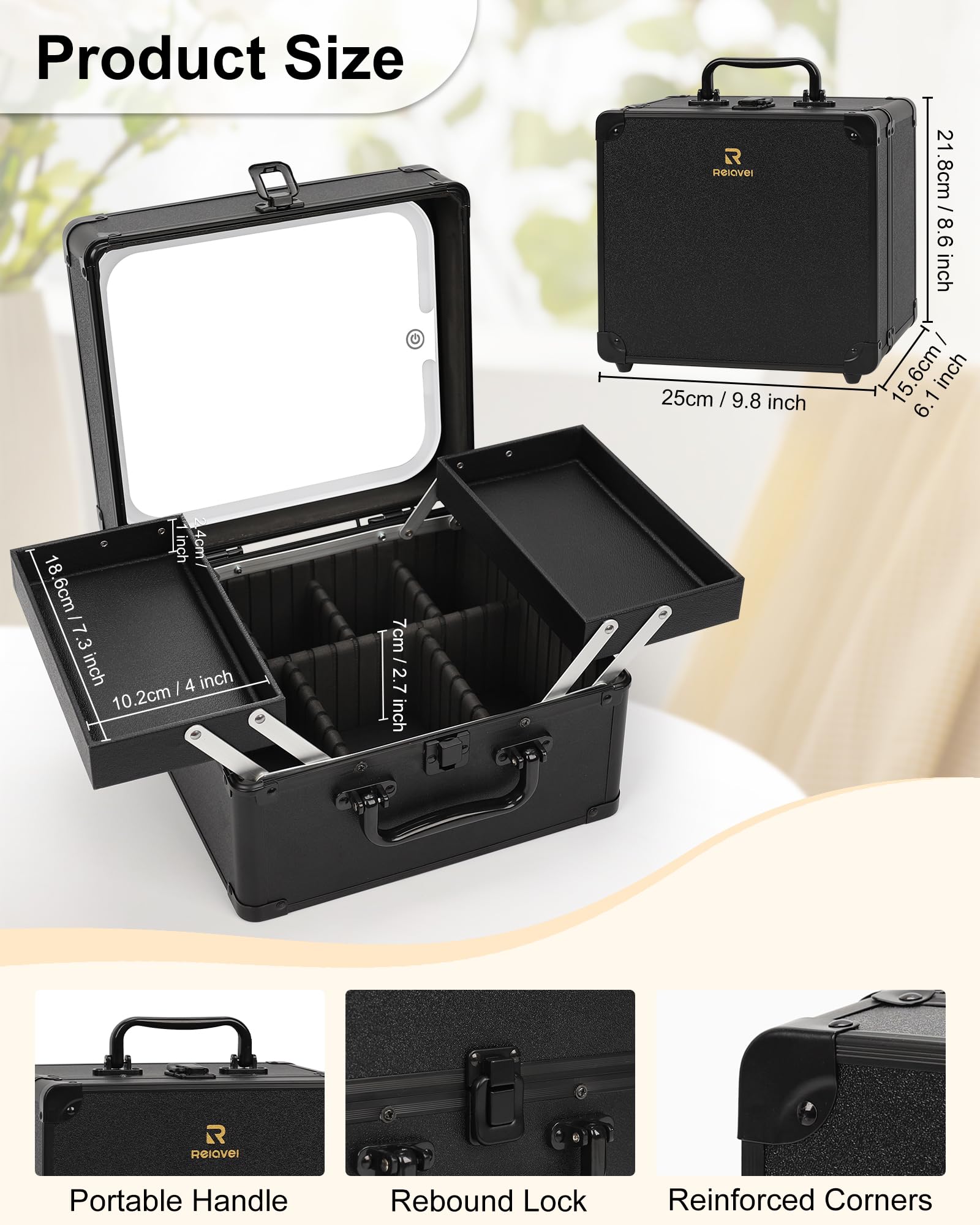 Chomeiu rechargeable makeup bag mirror detachable with 360 degree stand