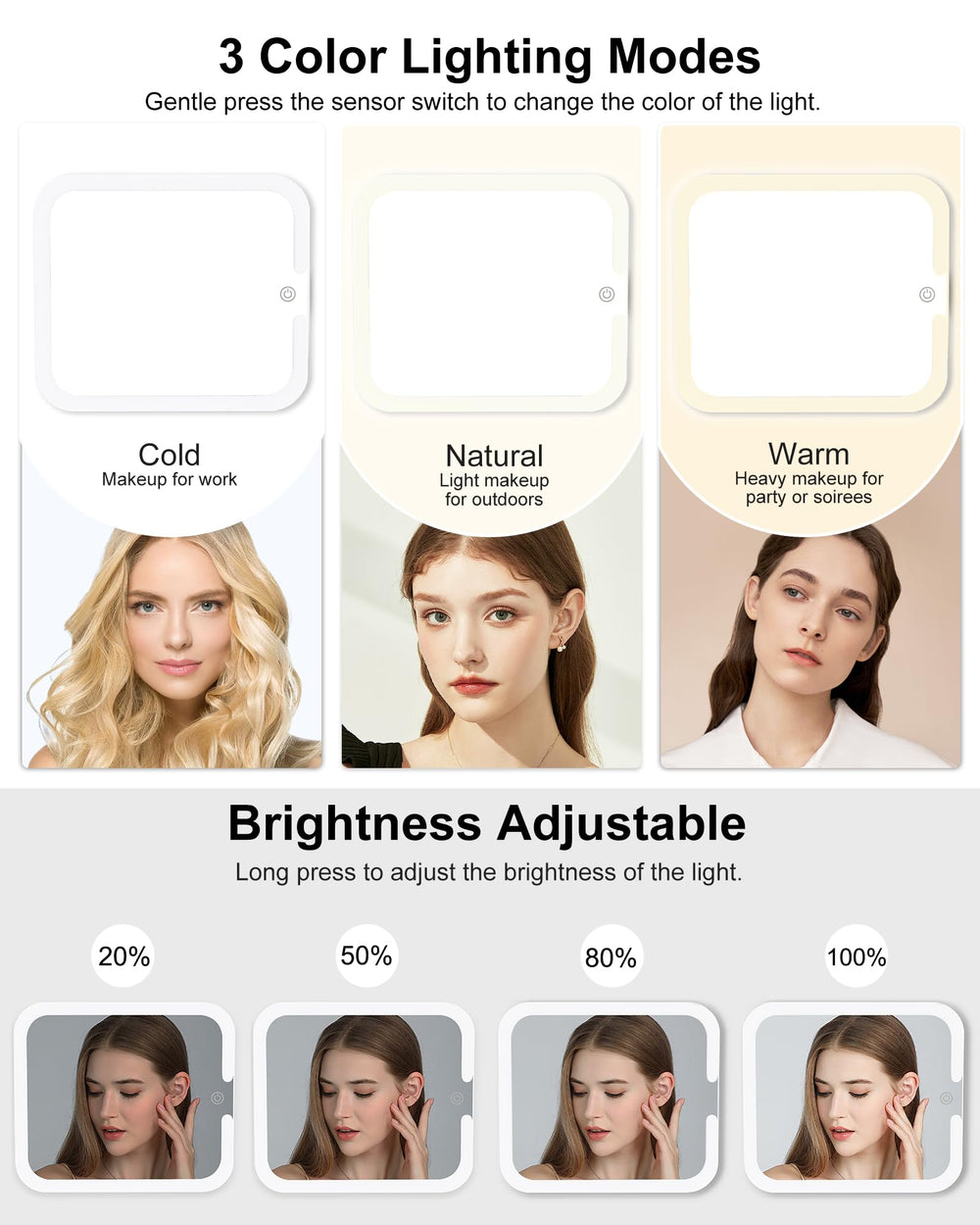 Chomeiu vanity mirror with brightness control for precise makeup application.