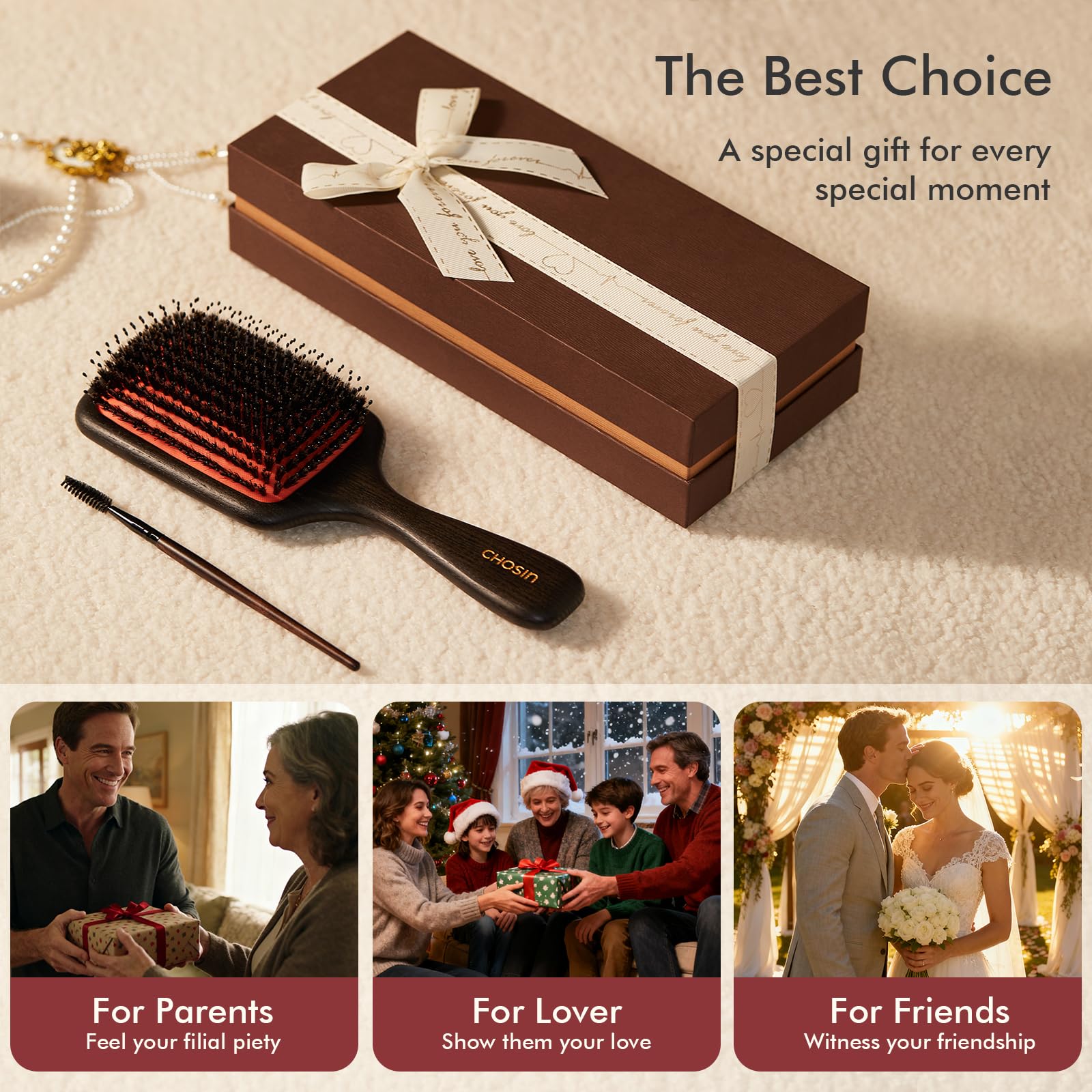CHOSIN boar bristle brush cleaning brush included for easy maintenance