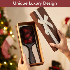 CHOSIN boar bristle brush wooden handle close-up showing ergonomic grip