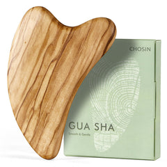 CHOSIN olive wood gua sha face tool with smooth surface for gentle facial massage.