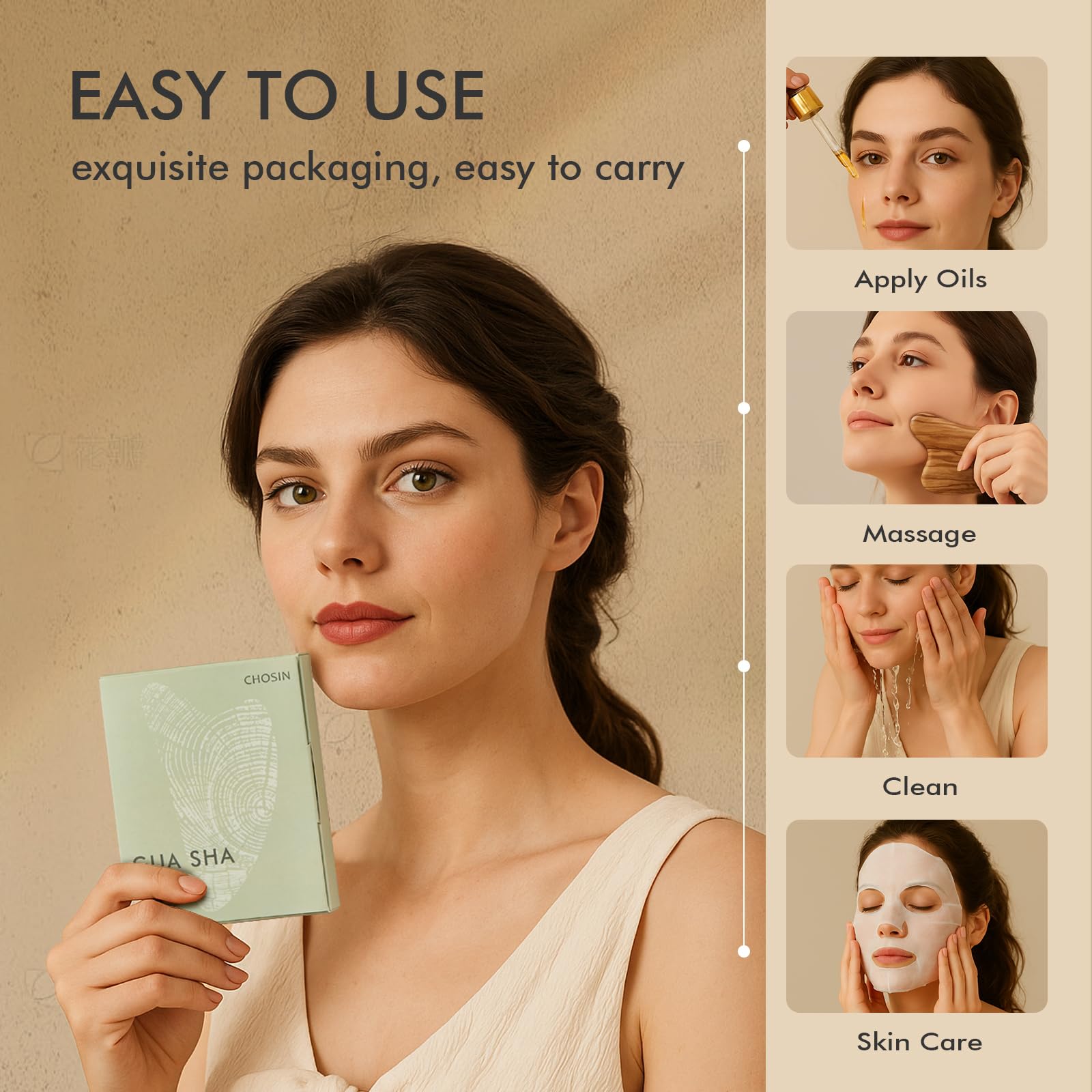 CHOSIN olive wood gua sha gift packaging display ideal for thoughtful self-care.