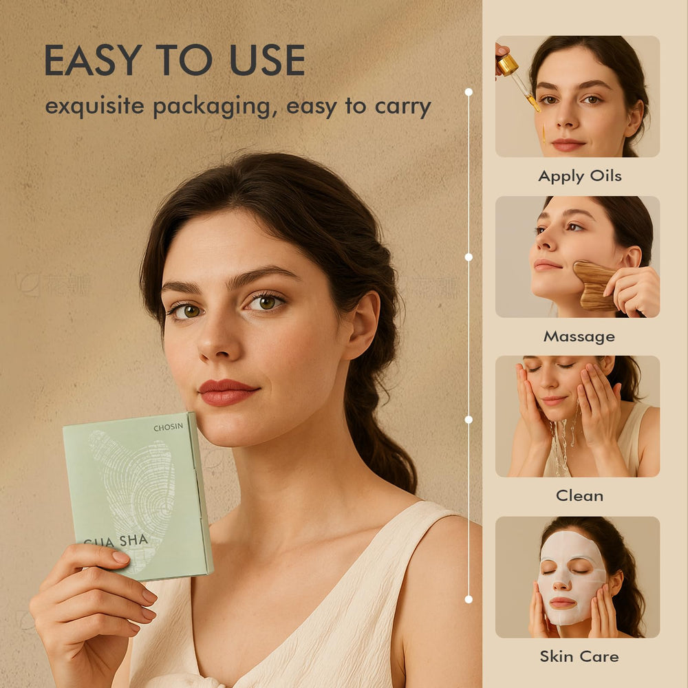 CHOSIN olive wood gua sha gift packaging display ideal for thoughtful self-care.