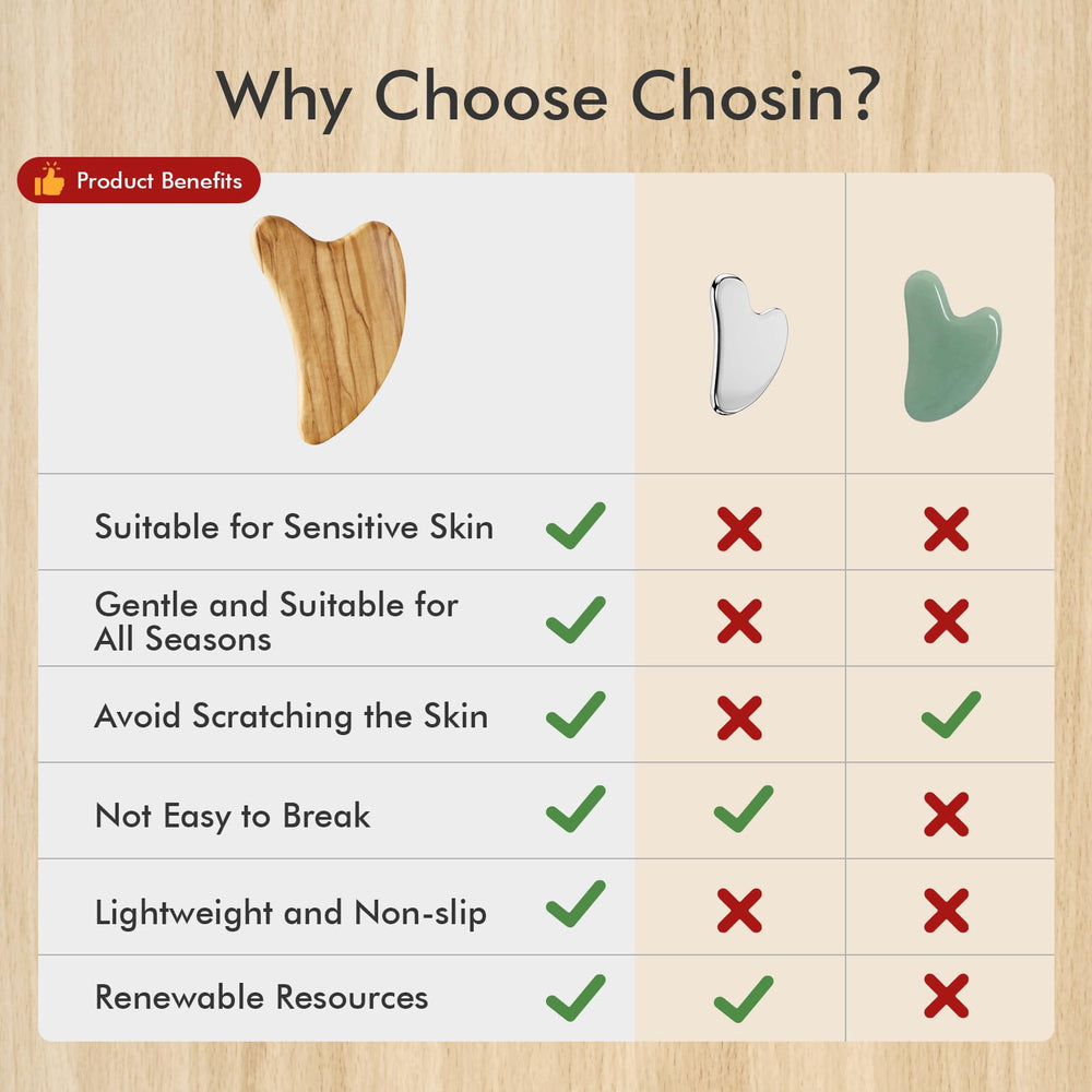 CHOSIN olive wood gua sha shoulders image showing muscle-relief use case.