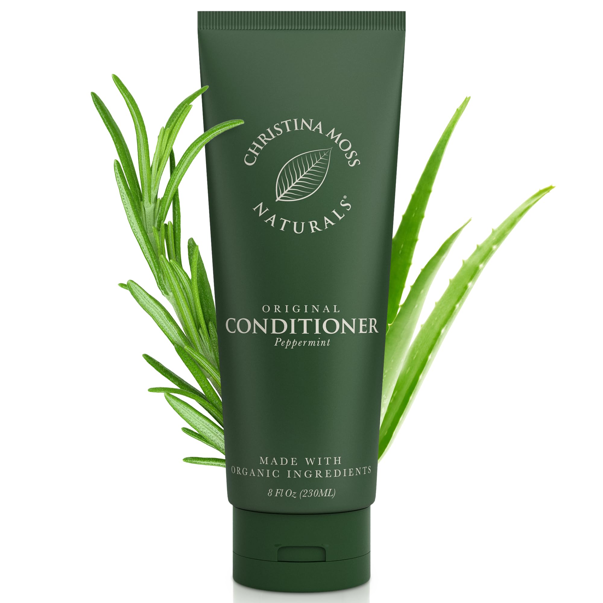Christina Moss Naturals conditioner bottle shows simple daily conditioning for all hair types