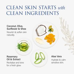 Christina Moss Naturals Face Wash rosemary essence highlights plant-based freshness for a clean feel.