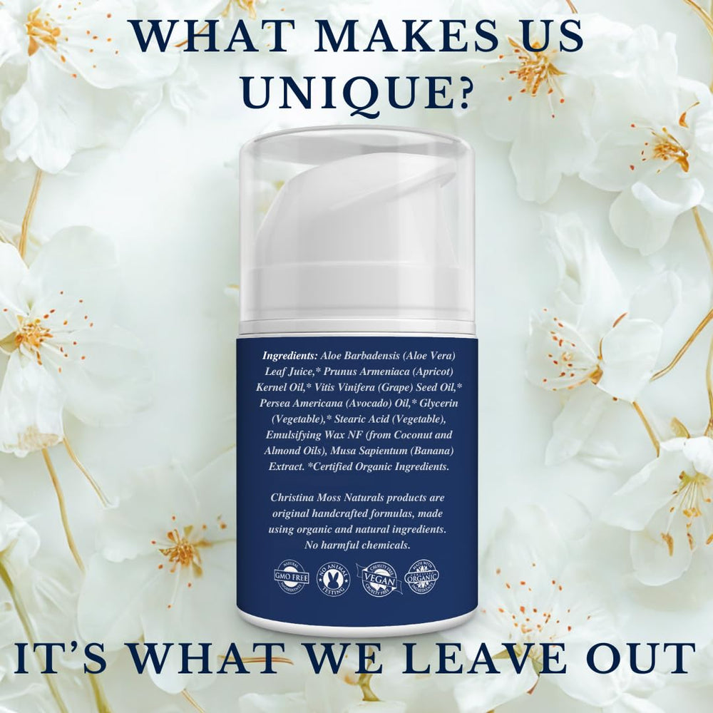 Christina Moss Naturals Original Moisturizer cream texture demonstrates fast-absorbing hydration.