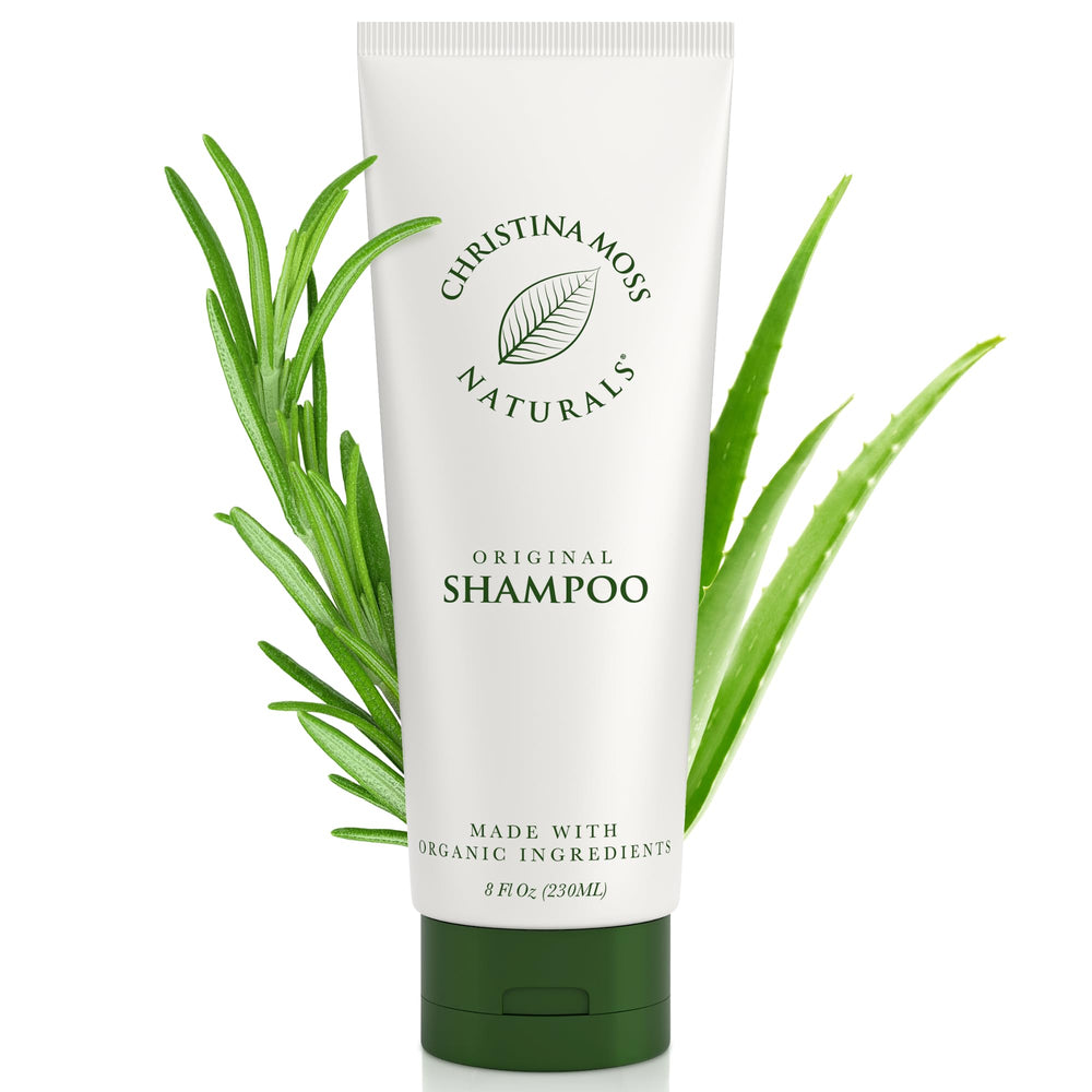 Christina Moss Naturals Shampoo bottle front highlights fragrance-free, gentle cleansing for sensitive scalps