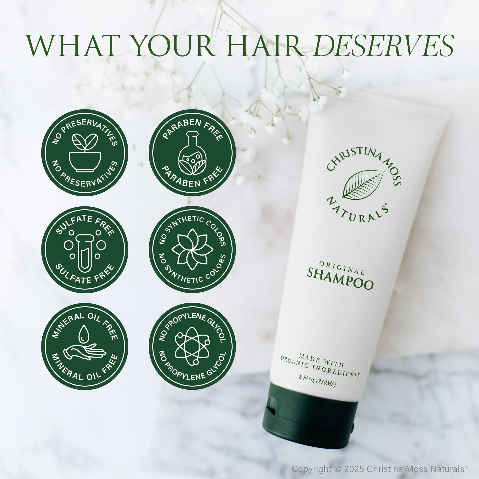 Christina Moss Naturals Shampoo color-safe note hints compatibility with color-treated hair