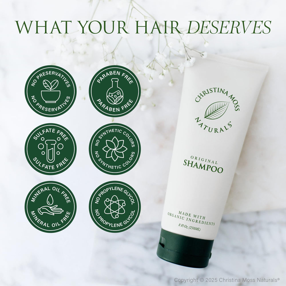 Christina Moss Naturals Shampoo color-safe note hints compatibility with color-treated hair