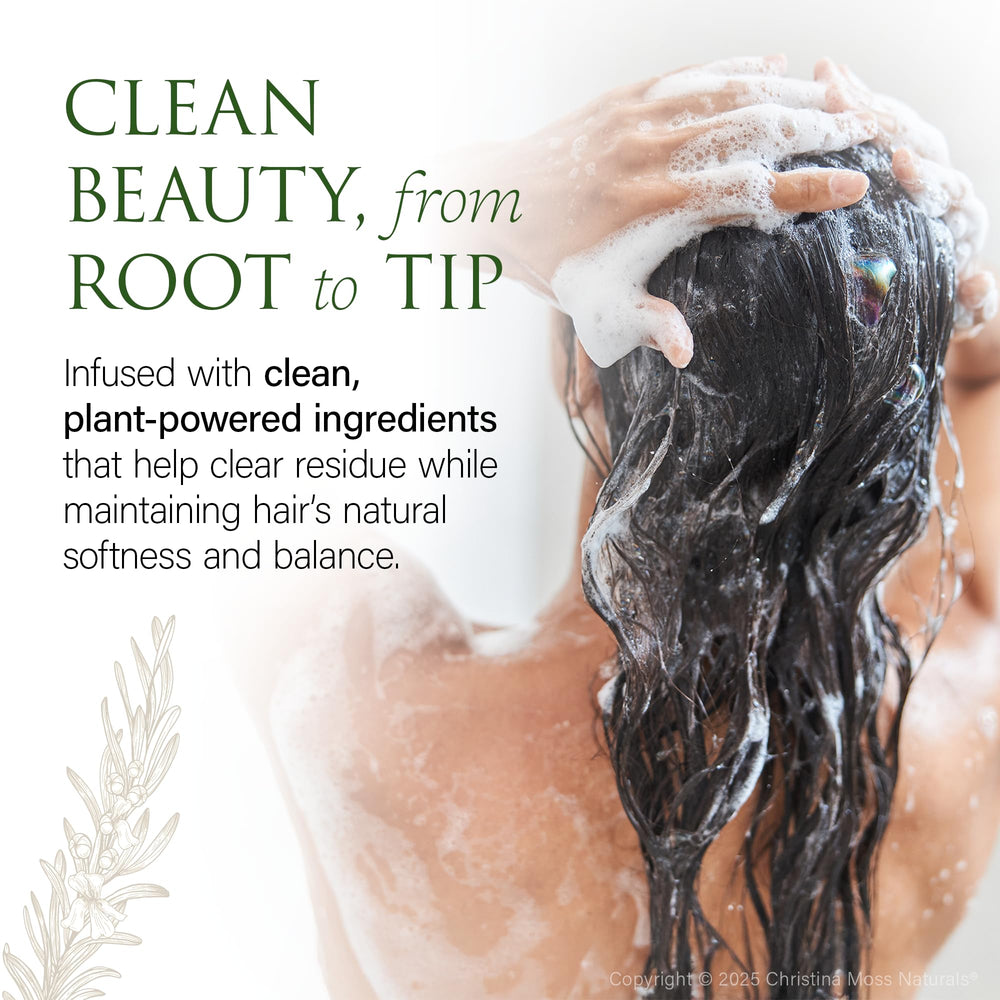 Christina Moss Naturals Shampoo fragrance-free image communicates clean formula ideal for sensitive skin