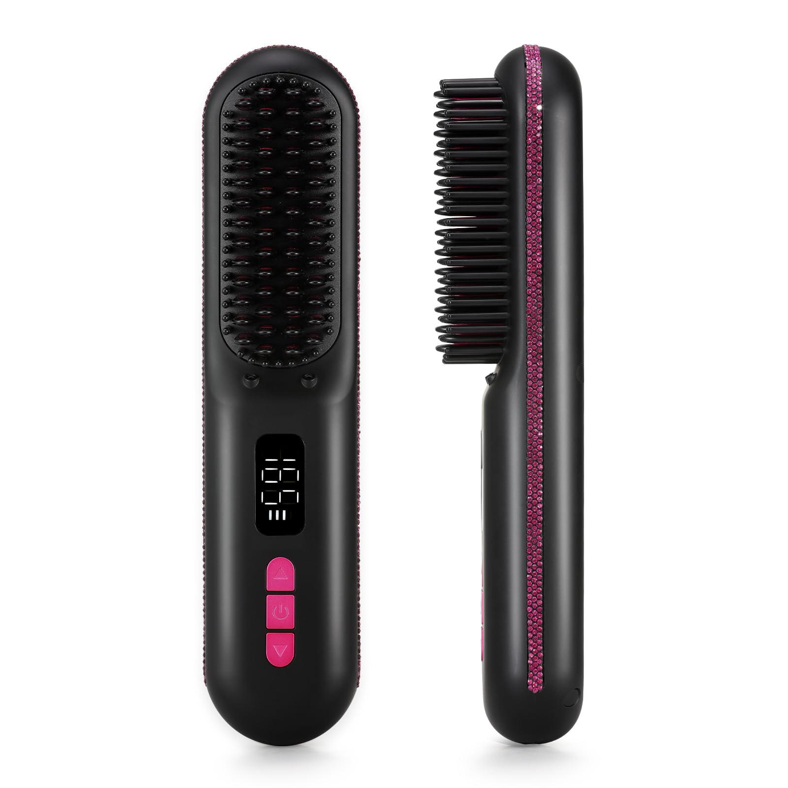 Christine Shelly hair straightener brush cordless travel-ready for on-the-go styling.