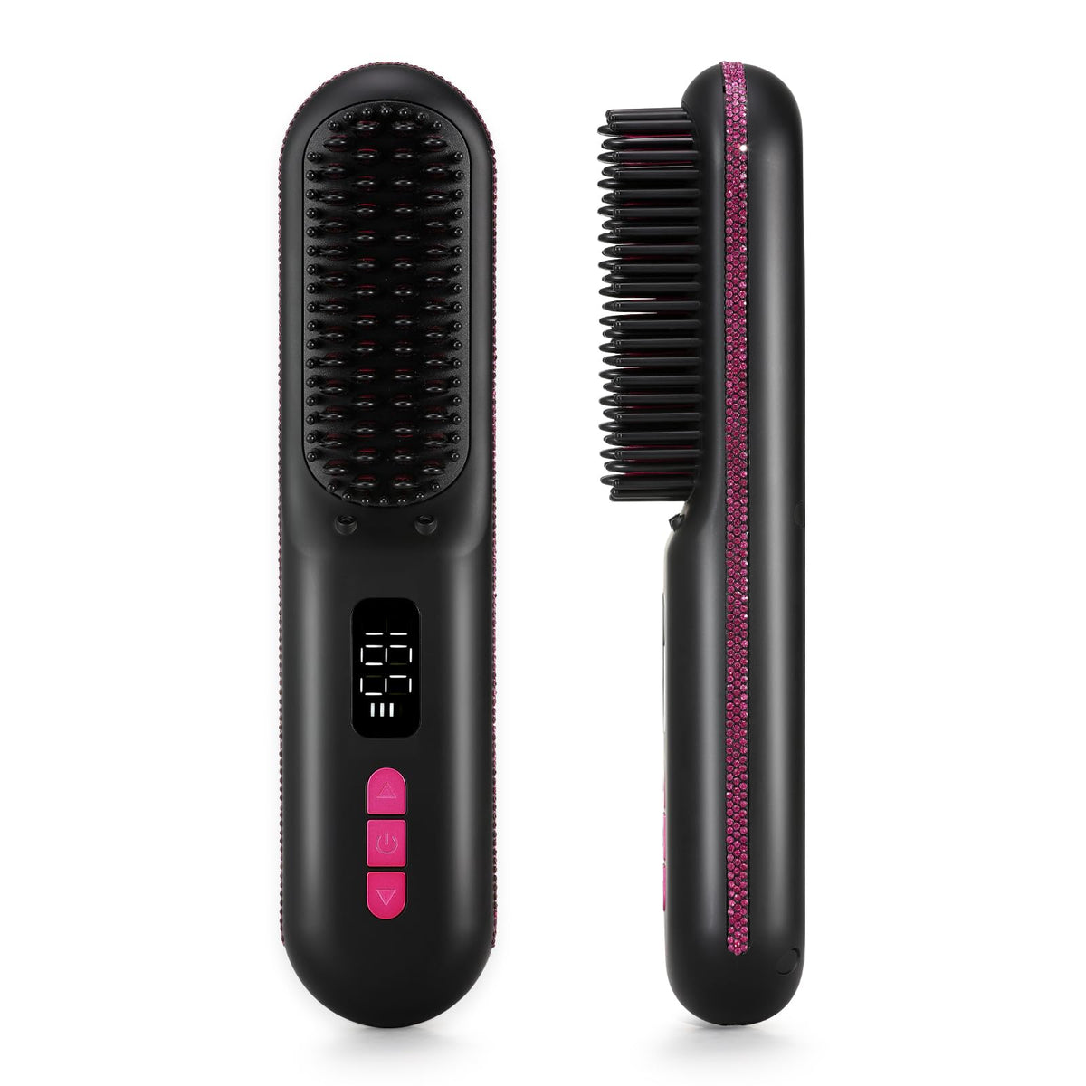 Christine Shelly hair straightener brush cordless travel-ready for on-the-go styling.