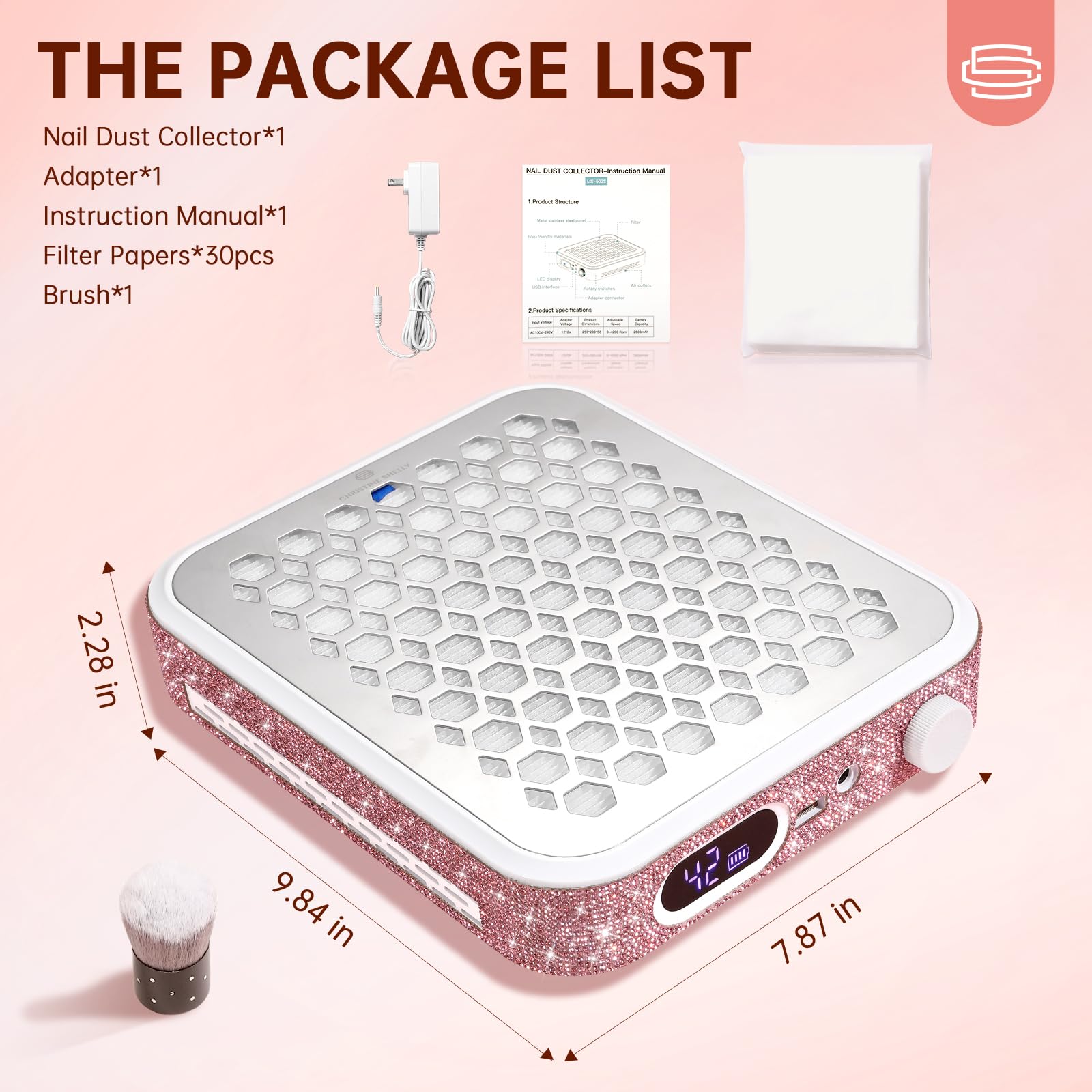 CHRISTINE SHELLY Nail Dust Collector in home-salon scene with quiet operation.