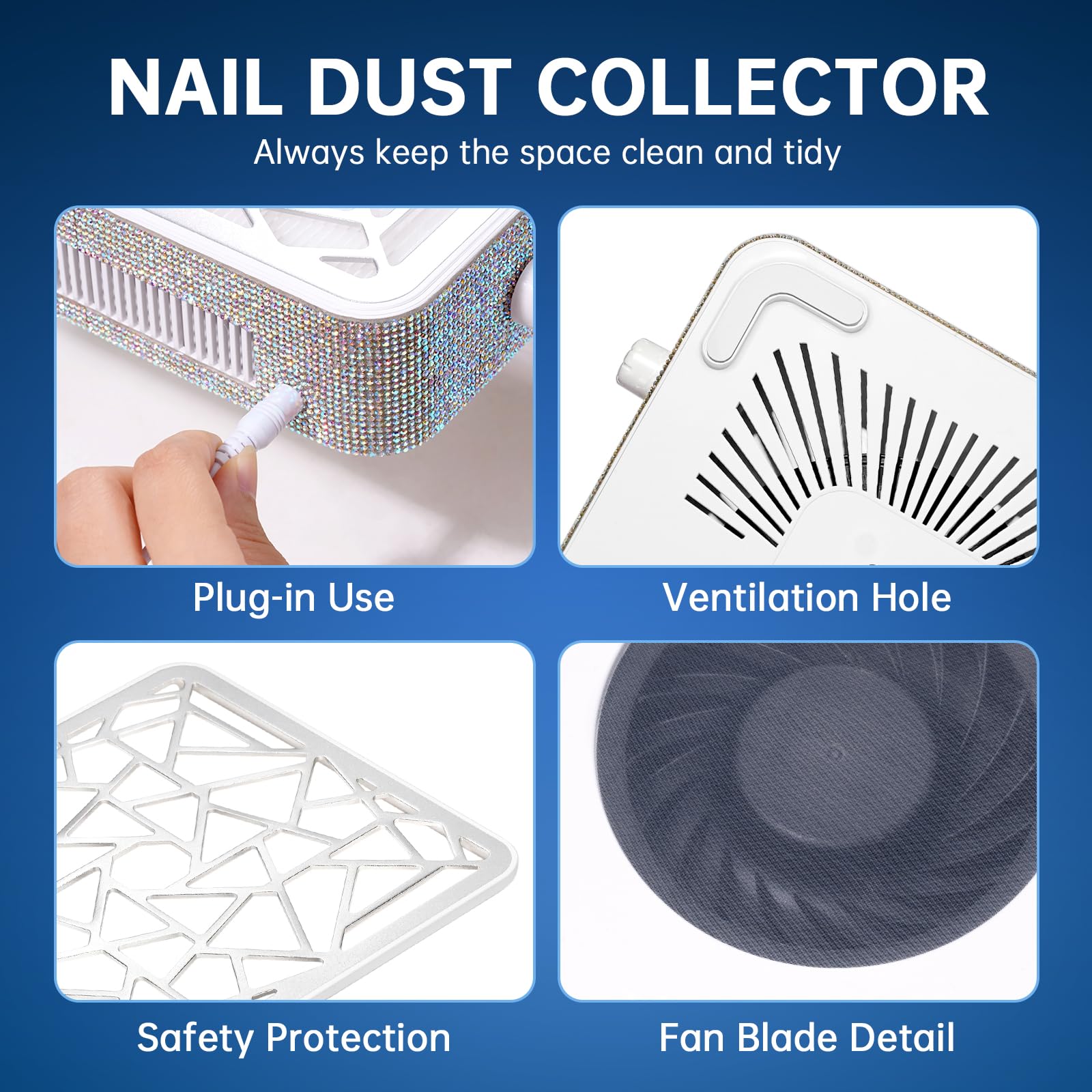 CHRISTINE SHELLY Nail Dust Collector with non-slip mat stabilizing on table