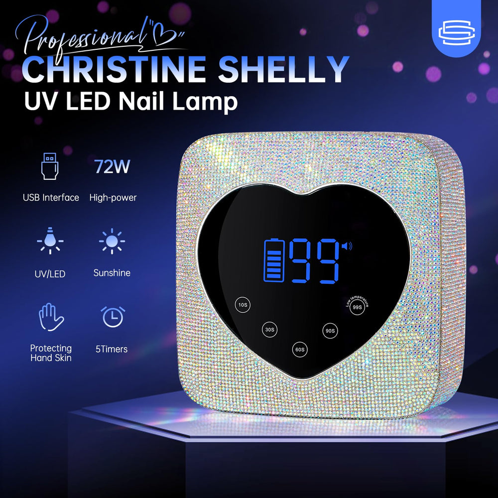 Christine Shelly nail lamp with digital timer display for precise curing cycles.