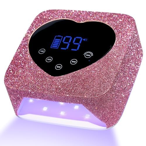 Christine Shelly nail lamp front view shows pink, sparkly design for fast, even home curing.