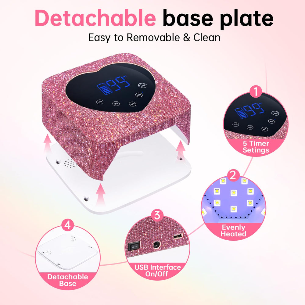 Christine Shelly nail lamp rechargeable battery enables cordless use during long sessions.