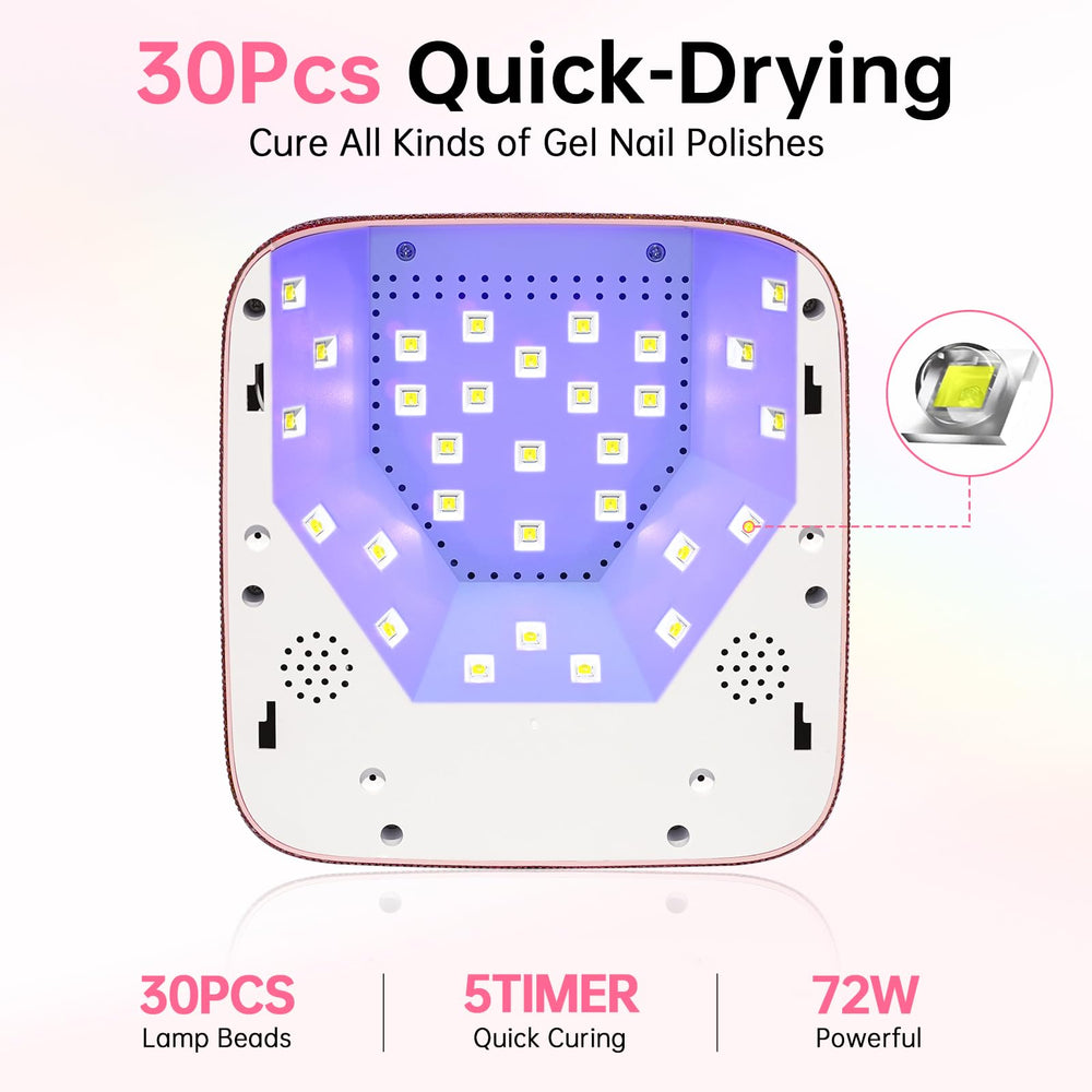 Christine Shelly nail lamp side view in pink demonstrates portable wireless operation.