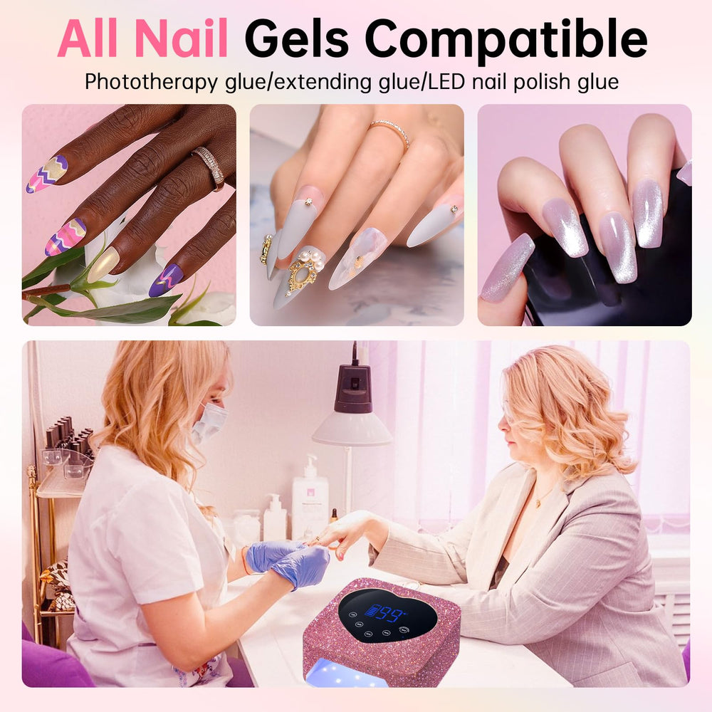 Christine Shelly nail lamp wide cure space fits multiple nails for efficient curing.