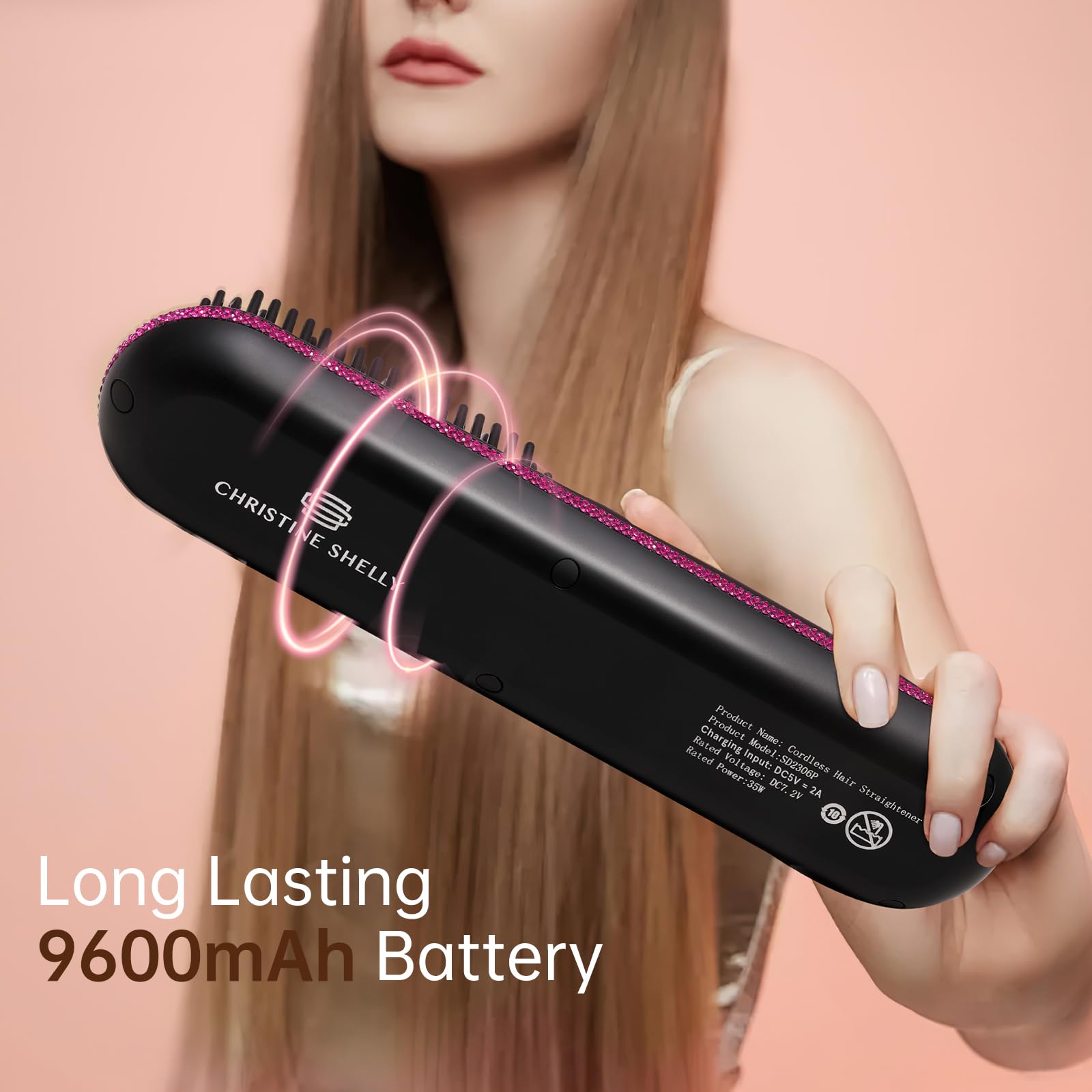 Christine Shelly portable mini-straightener compact design for easy packing.