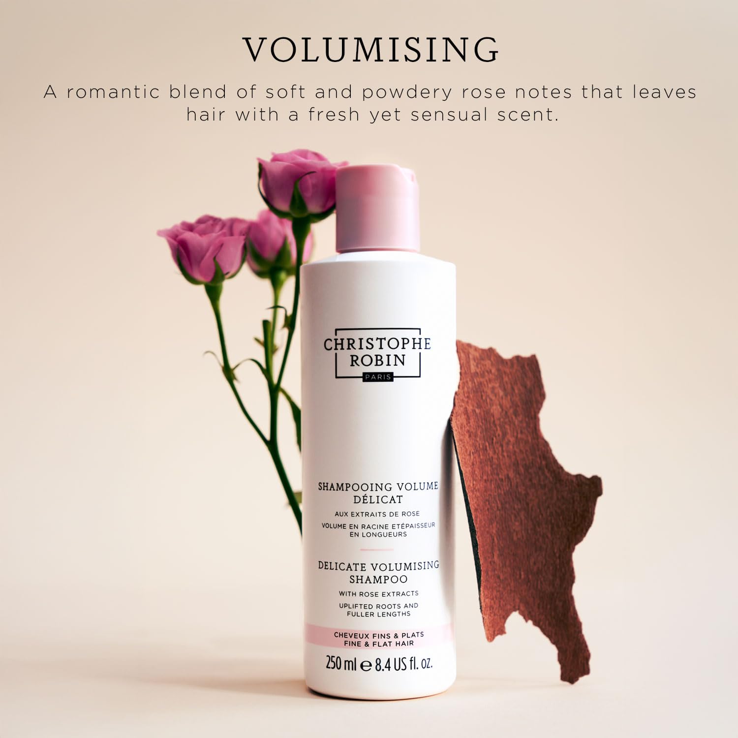 Christophe Robin rosehip-seed-oil close-up emphasizes light nourishment for thin hair.