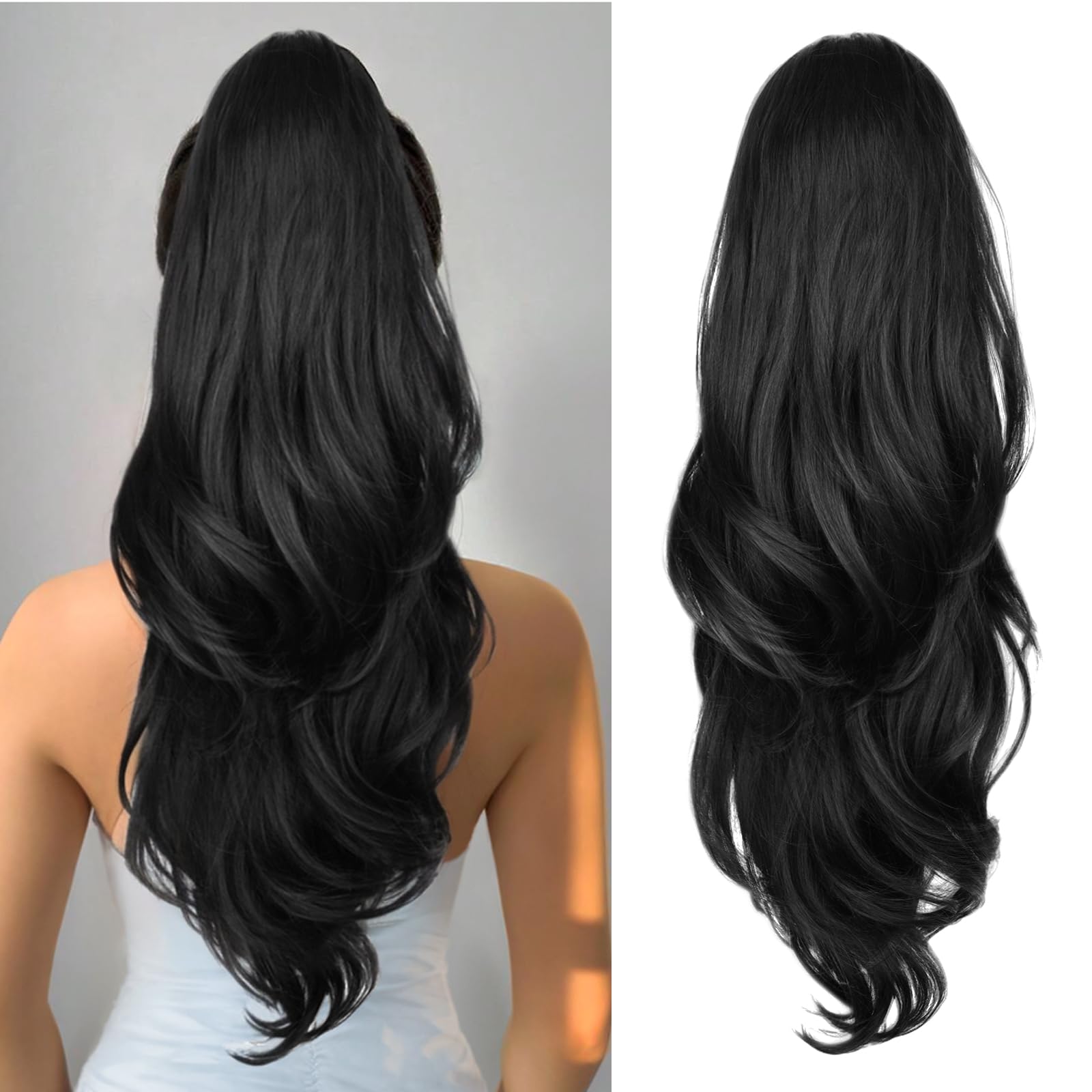 CHRSHN ponytail extension front view highlights natural layered look for everyday wear.