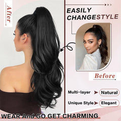 CHRSHN 26inch ponytail side view shows length and volume for instant transformation.