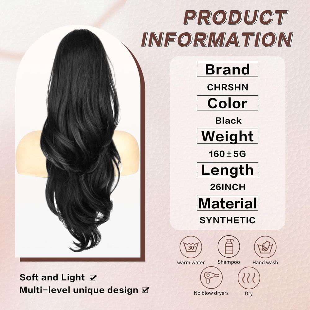 CHRSHN 26inch drawstring ponytail top view demonstrates curvature and multi-layered design.