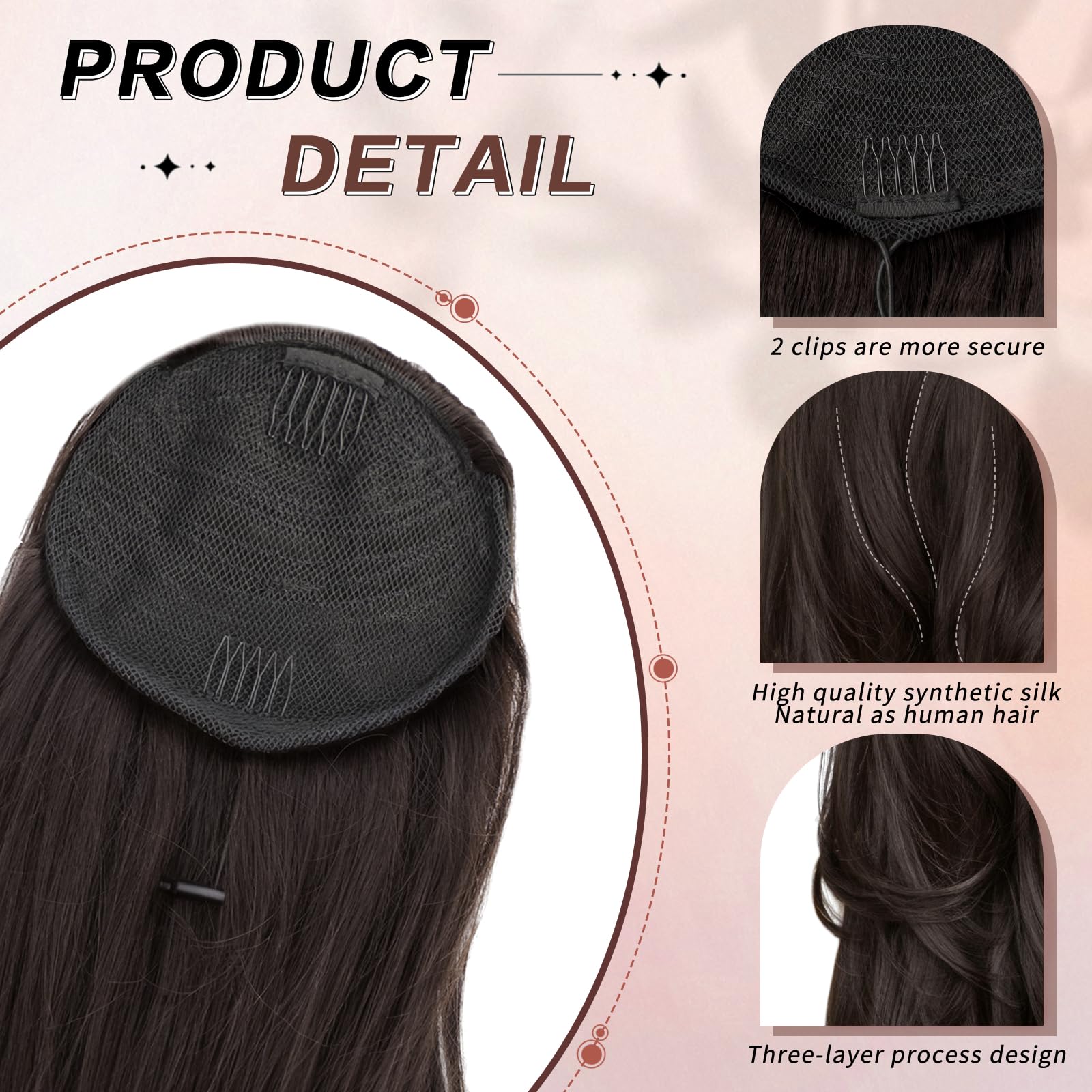 CHRSHN ponytail extension color varies with lighting for seamless styling.