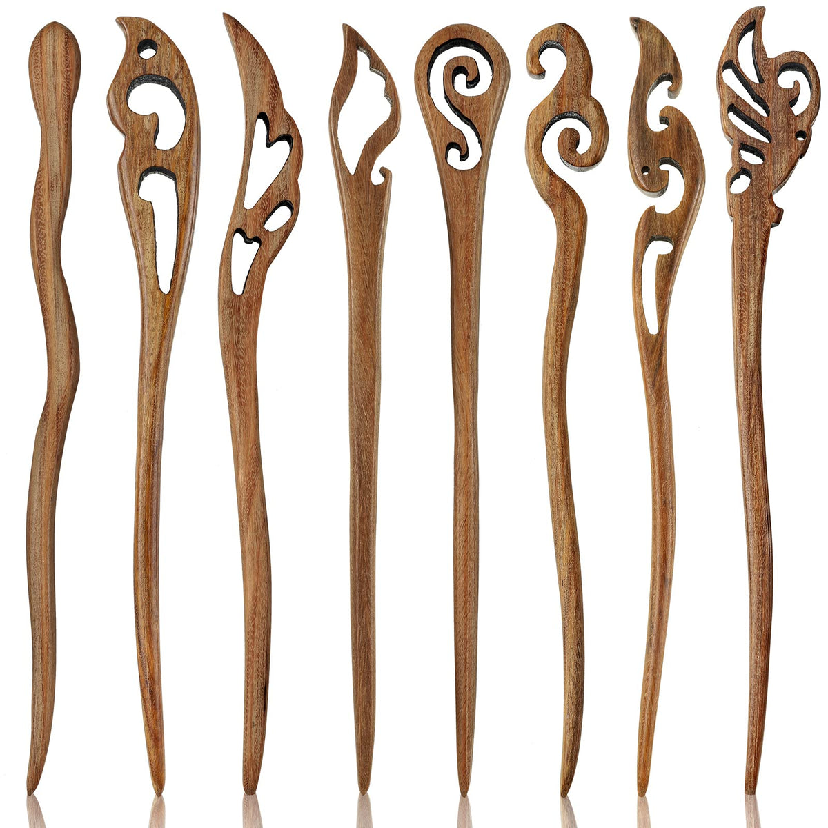 Chuangdi 8-piece wooden hair sticks with retro pattern for secure, elegant buns