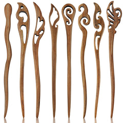 Chuangdi 8-piece wooden hair sticks with retro pattern for secure, elegant buns
