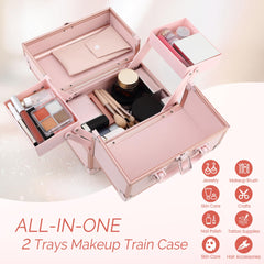CHUANGJIN makeup train case curved-handle offers easy, comfortable portability.
