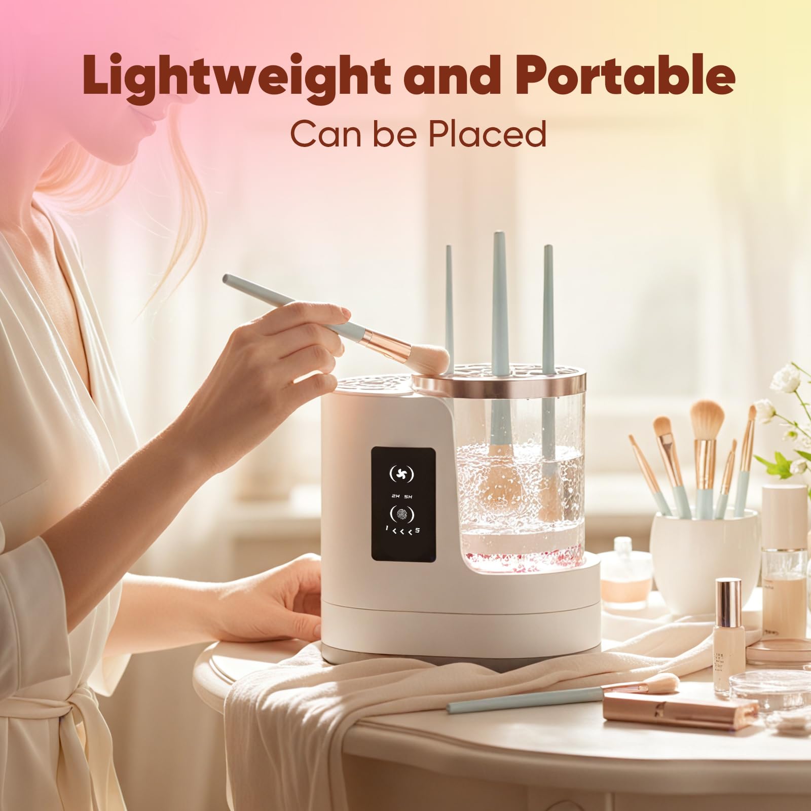 CHUFA compact portable cleaner fits on vanity and travel setups.