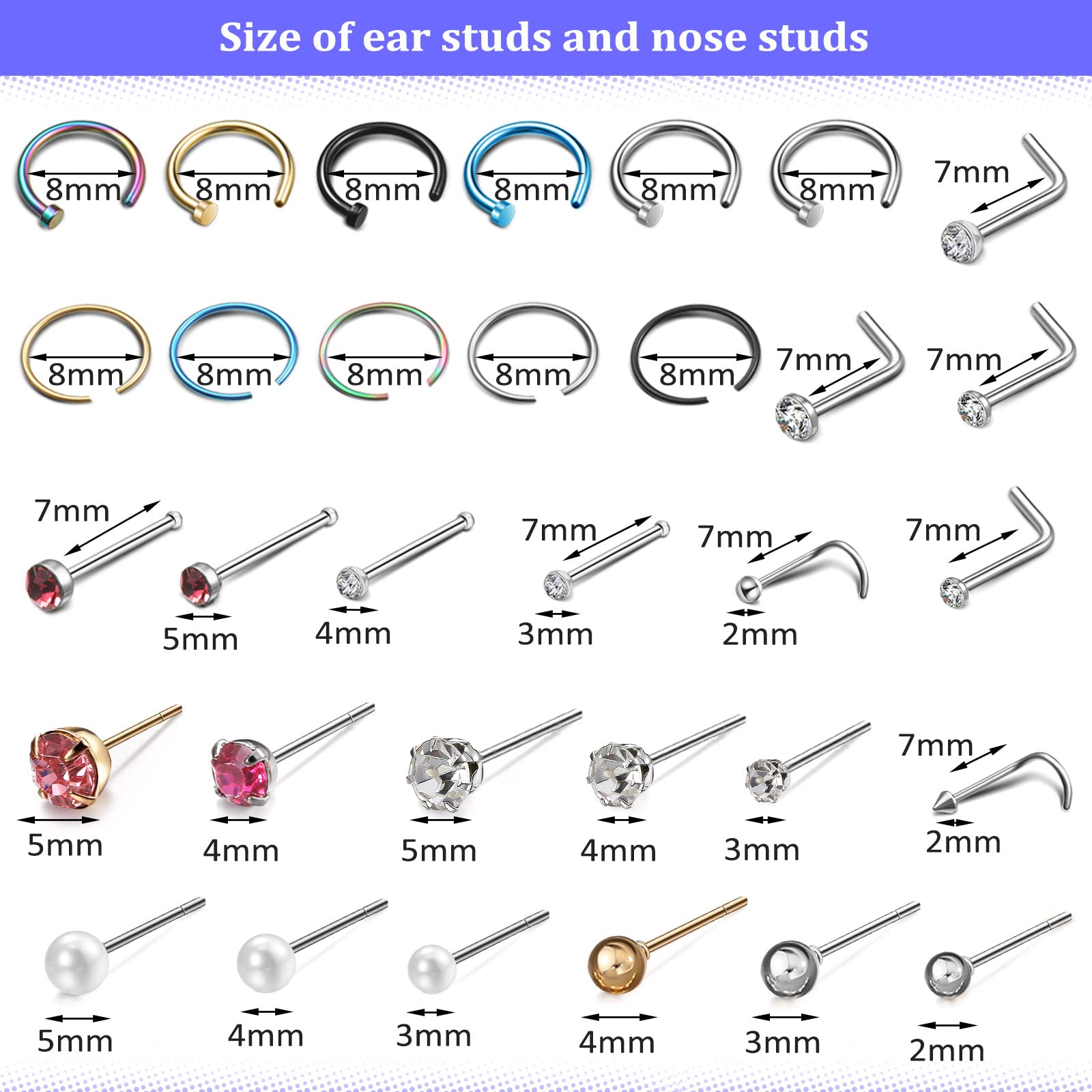 Chumia stainless steel studs 36 pairs for durable everyday wear.