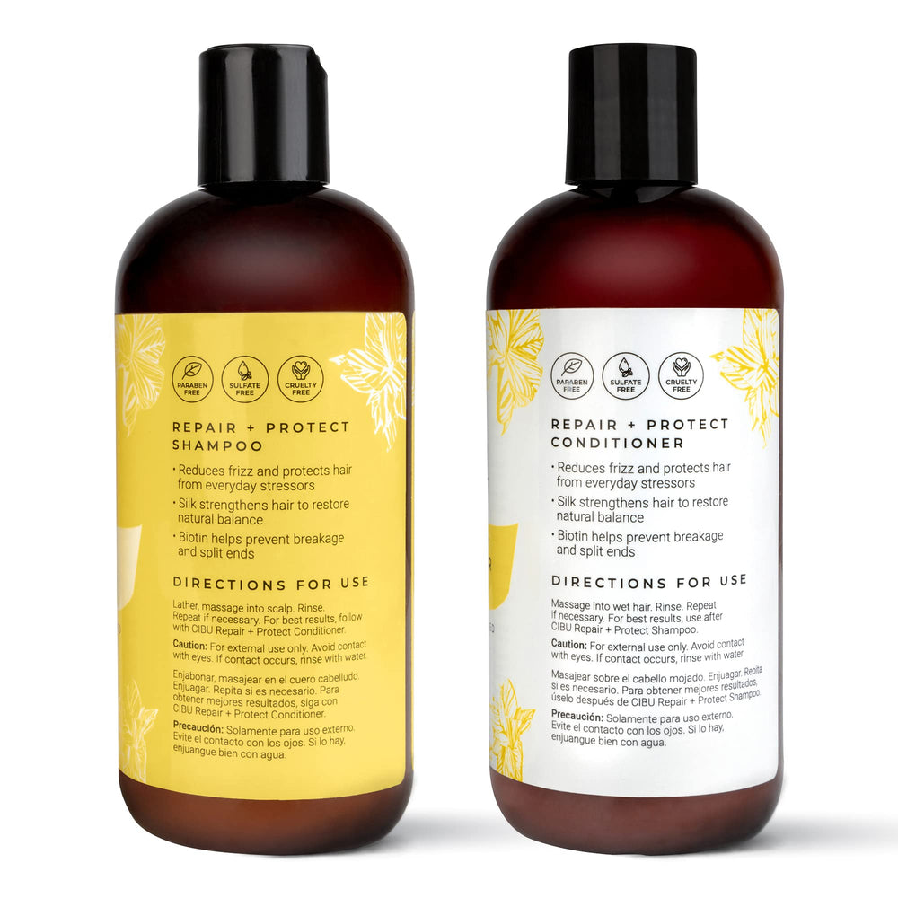 CIBU Repair + Protect Conditioner tube emphasizes deep conditioning for damaged hair.